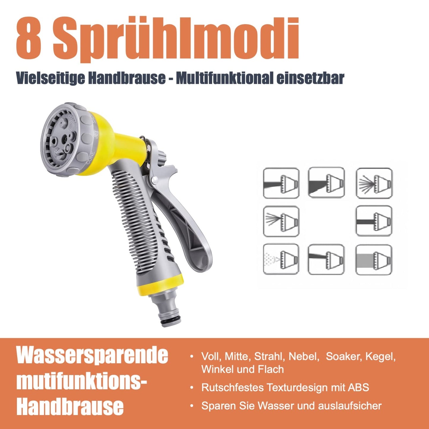 FANZTOOL 35m Schlauchtrommel mit Wandhalterung & 8-Funktionen-Brause, Automatik-Aufrollung, 180° schwenkbar, RoHS geprüft
