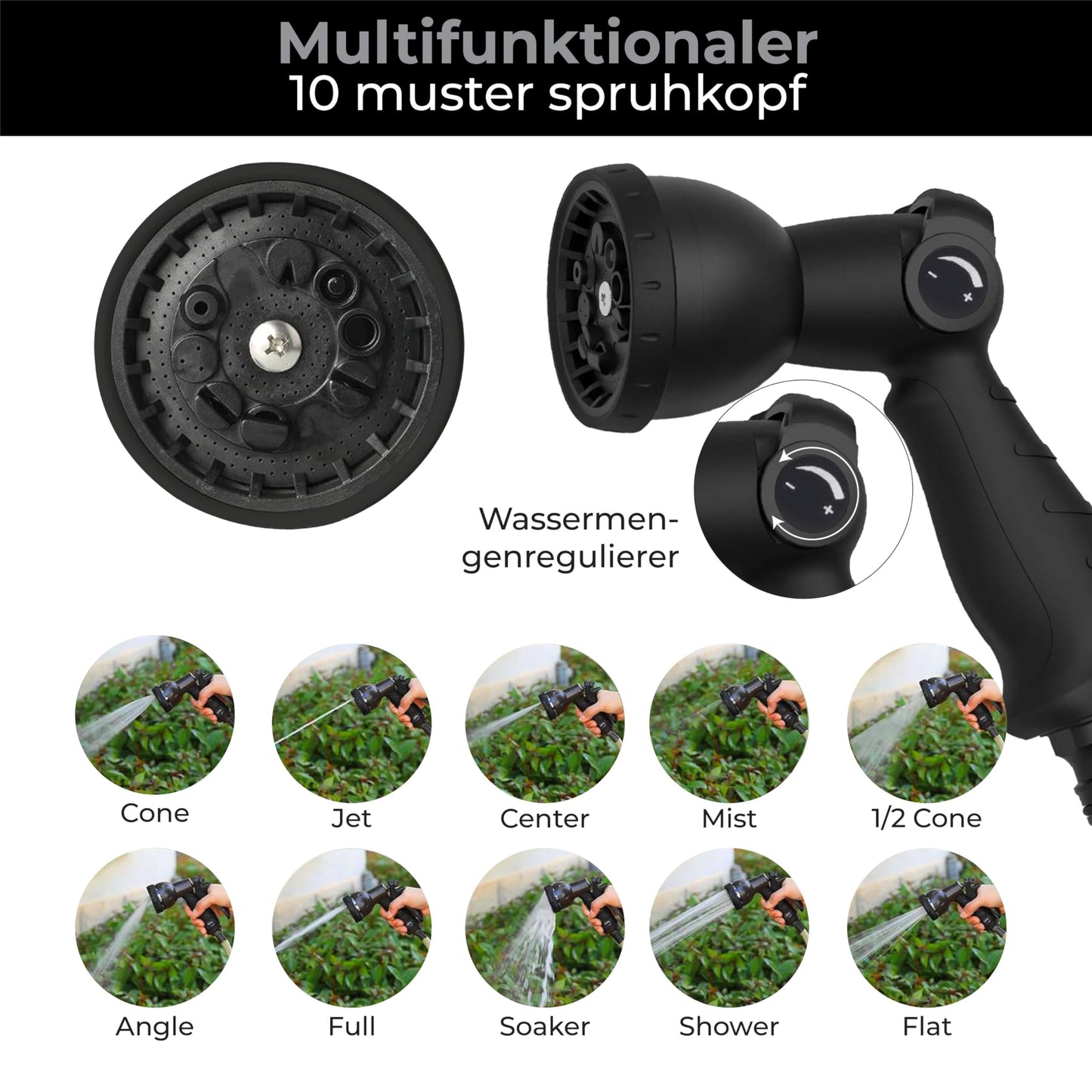 CoolHome Schlauchtrommel 38 + 2 Meter - Gartenschlauch mit Rolle - Schlauchhalter 180° drehbar - Gartenschlauchrolle - Schwarz