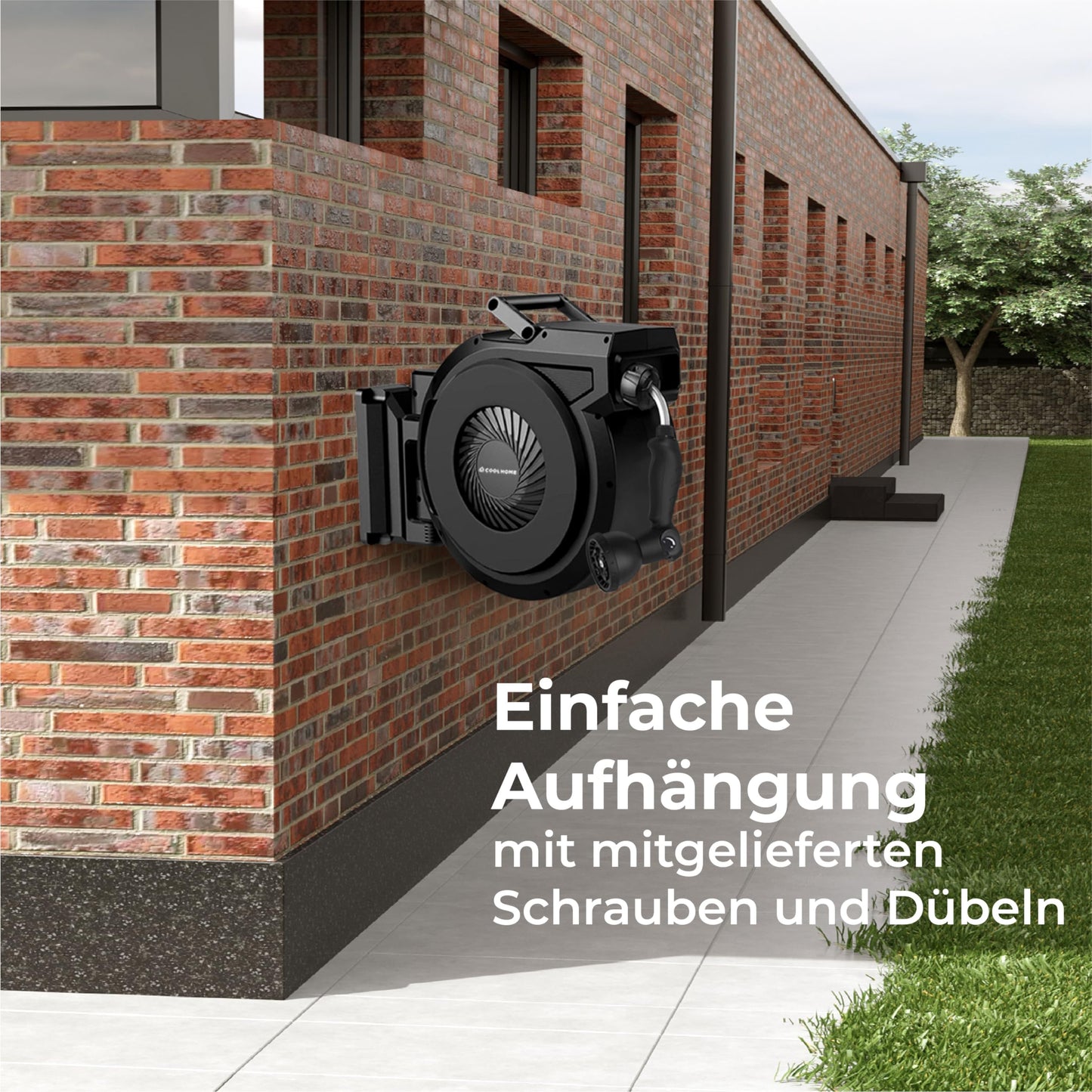 CoolHome Schlauchtrommel 38 + 2 Meter - Gartenschlauch mit Rolle - Schlauchhalter 180° drehbar - Gartenschlauchrolle - Schwarz