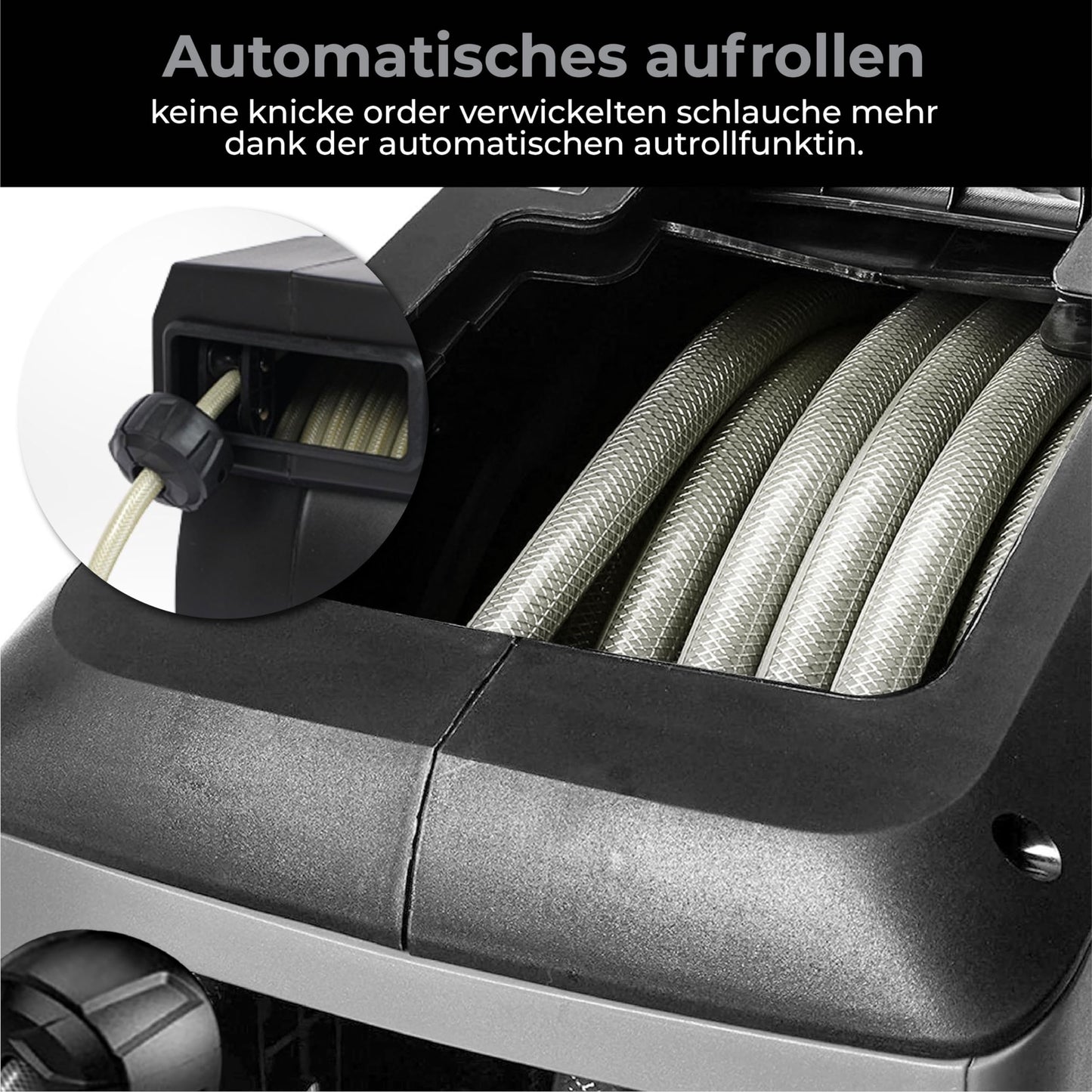 CoolHome Schlauchtrommel 38 + 2 Meter - Gartenschlauch mit Rolle - Schlauchhalter 180° drehbar - Gartenschlauchrolle - Schwarz