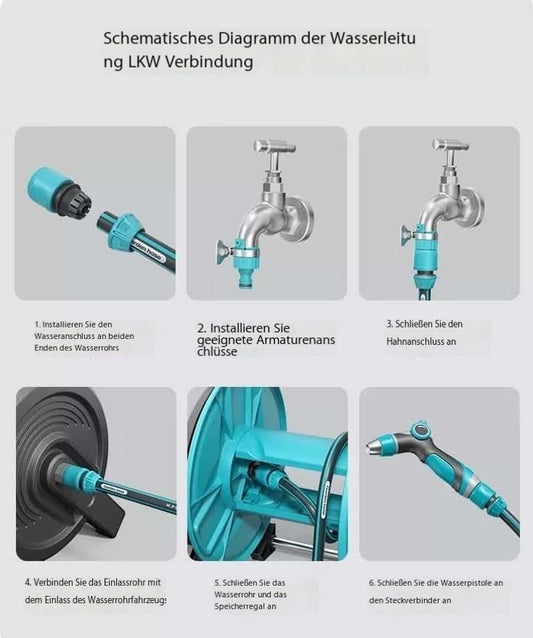 Automatische Gartenschlauchtrommel 20 m, Blau – Wandhalterung, 180° schwenkbar, platzsparend, ideal für Camping, Wohnmobil & Wassersport