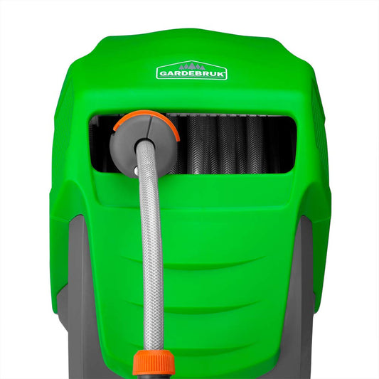 GARDEBRUK® Schlauchtrommel 30 + 2m Schlauchaufroller Wasser Handbrause 7 Funktionen 180° Schwenkbar Aufwickelstopper Gartenschlauch Grün