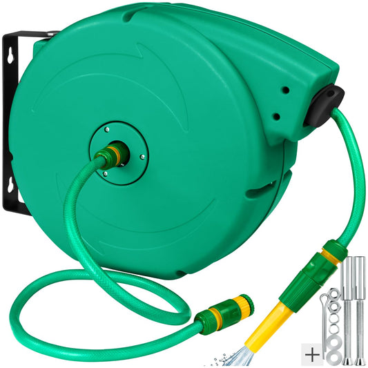 tectake® Schlauchtrommel 20 m – Wandmontage, ½" Gartenschlauch, automatischer Aufroller mit Einzugsautomatik