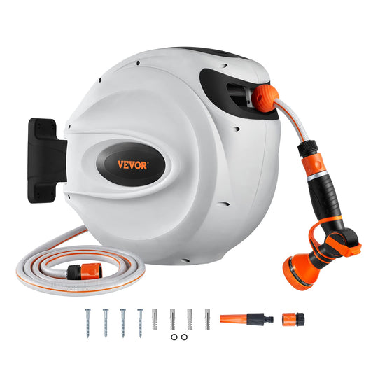 VEVOR Schlauchtrommel Wasser 35mx12mm mit Wandhalterung Tragegriff Schlauchaufroller mit 9-Muster-Sprühdüse & Gartenschlauch 180° Schwenkbar Wand-Schlauchbox mit Aufroll-Automatik Gießen Autowasche