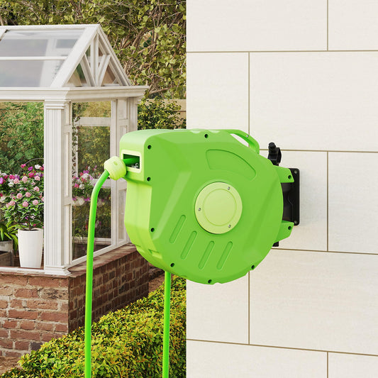 Outsunny Schlauchtrommel 15+1,5m Schlauchaufroller Automatik schwenkbar Druckluft Garten 180° schenkbar Druckluftschlauch Grün