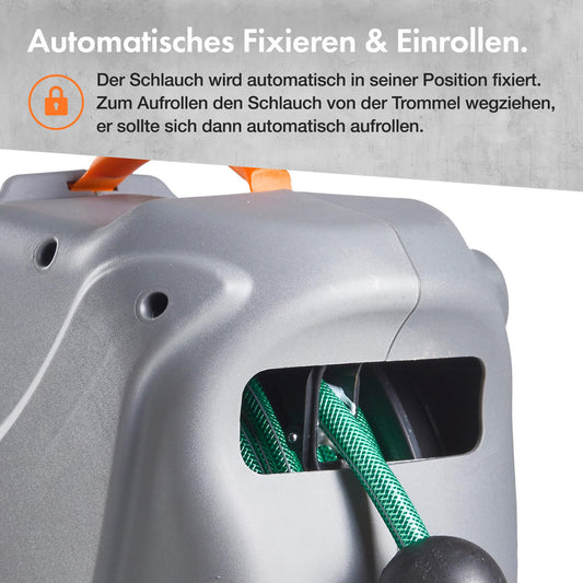 VonHaus Schlauchtrommel - Gartenschlauch Trommel für die Wandmontage mit 180° Schwenkbar & Aufrollautomatik - Inkl. 8-Stufiger Sprühdüse (20 m)